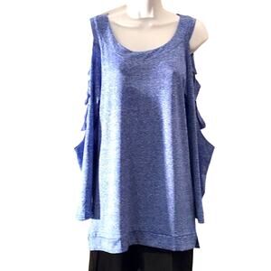 MC Heathered Blue Cold Shoulder Top. XL